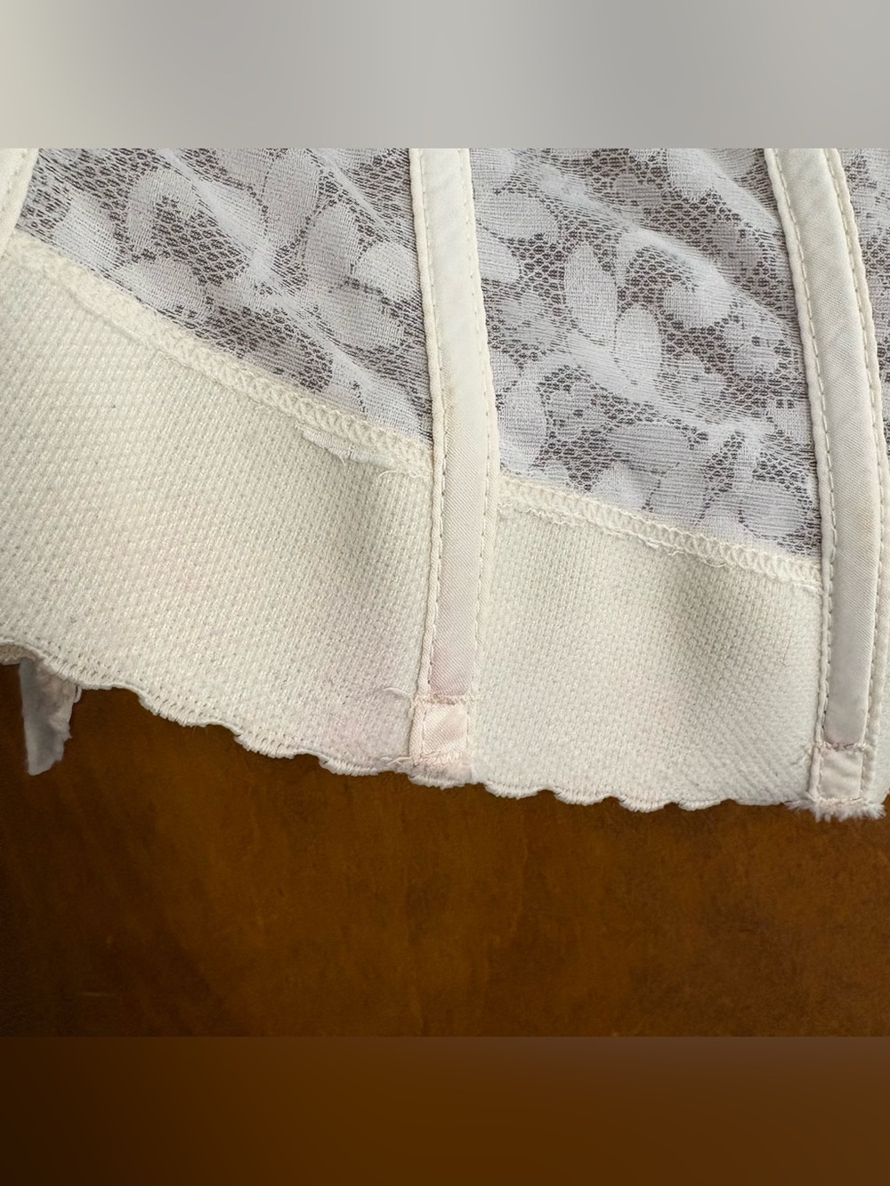 Vintage 70s Cream White Sheer Mesh Floral Lace Corset Top Bustier Longline Bra - Picture 8 of 16